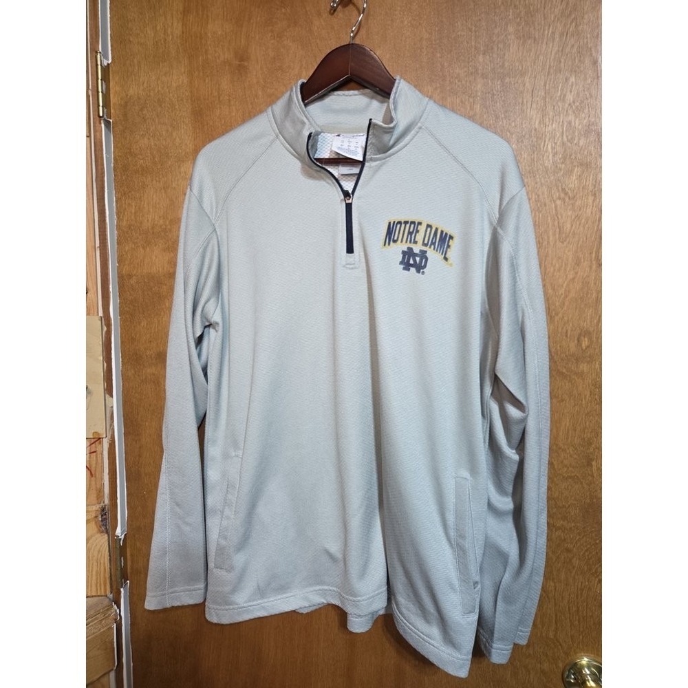 Champion Notre Dame NCAA Football 1/4 Zip Pullover Mens L Gray Textured Jacket - Picture 1 of 5